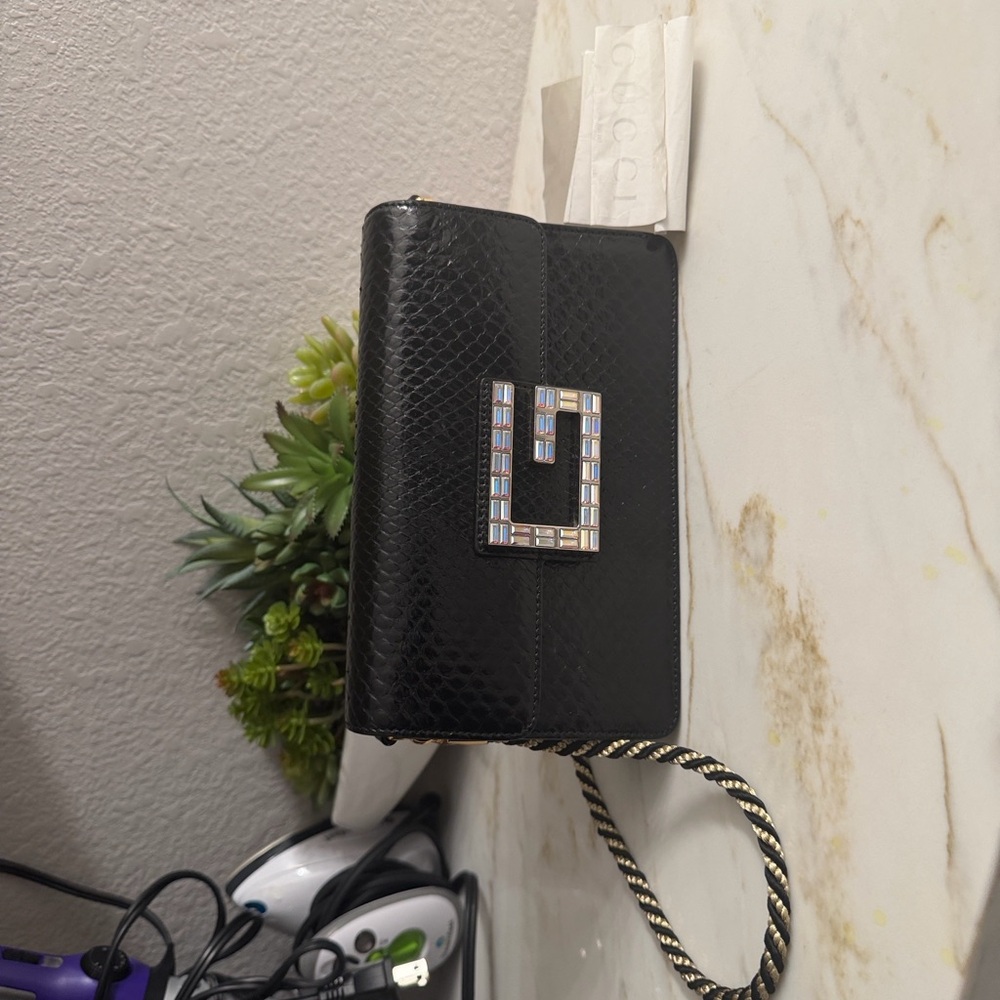 Gucci Black Snakeskin Clutch with Silver Accent